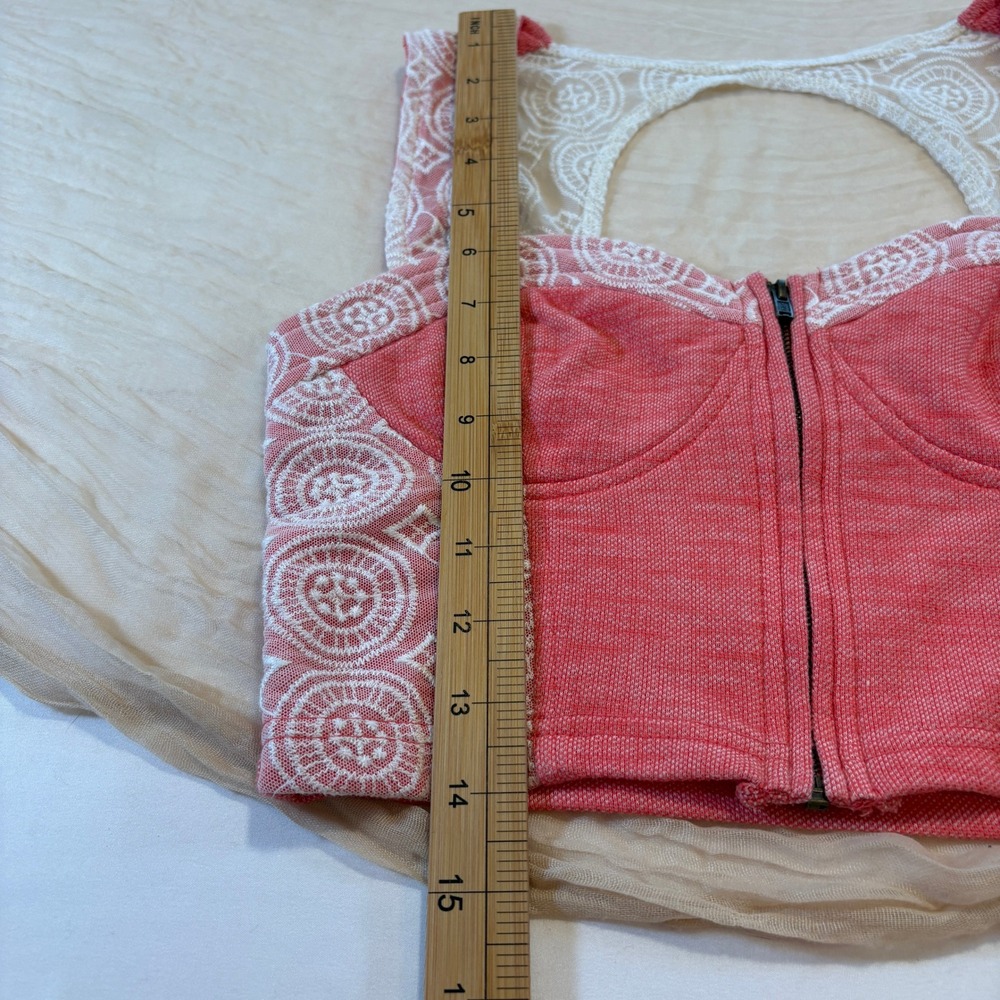 Pins & Needles Womens Coral/Lace Zip‎ Front Boho Wide Strap Corset Tank Top Sz M - Picture 7 of 9